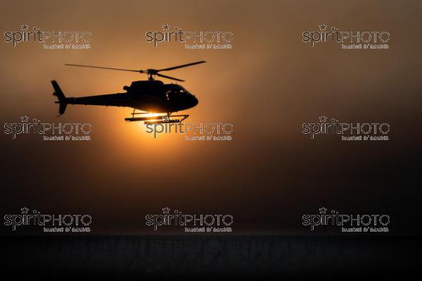 Helicopter being used to circulate warmer air and prevent frost damage to vineyard in sub-zero spring temperatures of 7 April 2021. Château Laroze, St-Émilion, Gironde, France. [Saint-Émilion / Bordeaux] (JBN_3592.jpg)